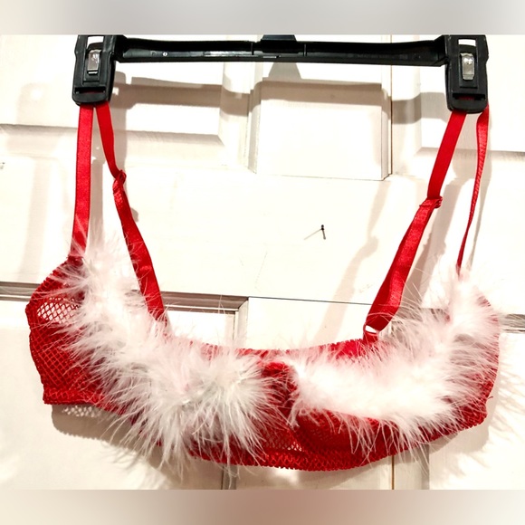 ♥️ LOVERS LANE red with white furry trim underwire bra size34 like new ex cond - Picture 7 of 11